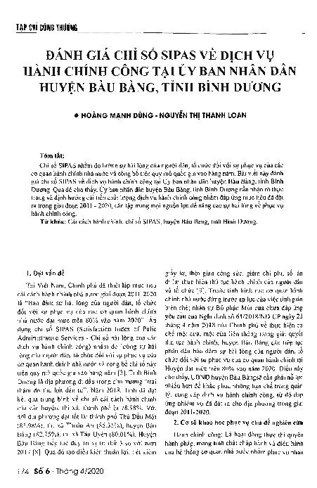 Đánh giá chỉ số SIPAS về dịch vụ hành chính công tại Ủy ban nhân dân huyện Bàu Bàng, tỉnh Bình Dương