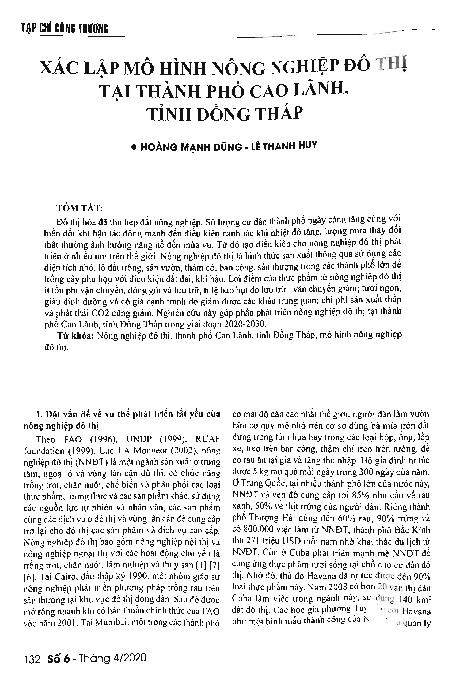 Xác lập mô hình nông nghiệp đô thị tại thành phố Cao Lãnh, tỉnh Đồng Tháp