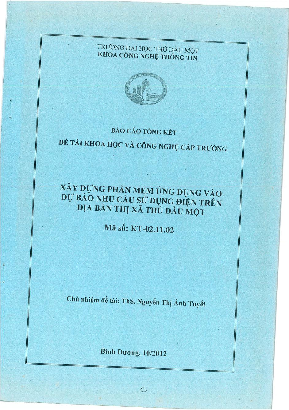 Xây dựng phần mềm ứng dụng vào dự báo nhu cầu sử dụng điện trên địa bàn thị xã Thủ Dầu Một