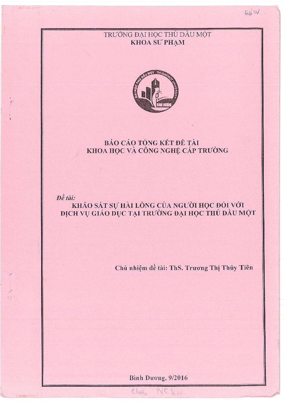 Khảo sát sự hài lòng của người học đối với dịch vụ giáo dục tại trường đại học Thủ Dầu Một