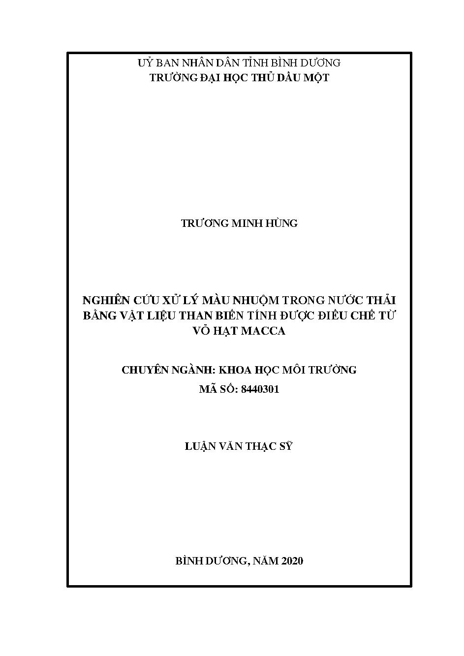 Nghiên cứu xử lý màu nhuộm trong nước thải bằng vật liệu than biến tính được điều chế từ vỏ hạt Macca