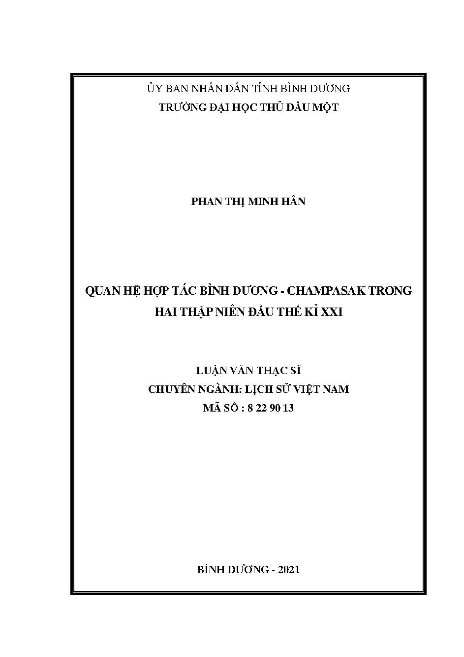 Quan hệ hợp tác Bình Dương - Champasak trong hai thập niên đầu thế kỉ XXI