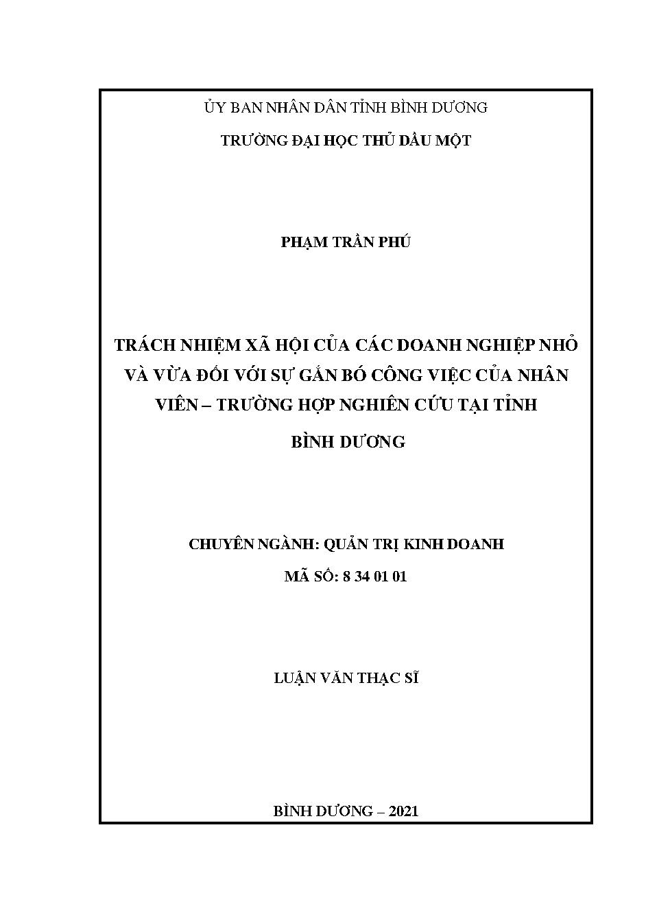 Trách nhiệm xã hội của các doanh nghiệp nhỏ và vừa đối với sự gắn bó công việc của nhân viên – Trường hợp nghiên cứu tại Bình Dương