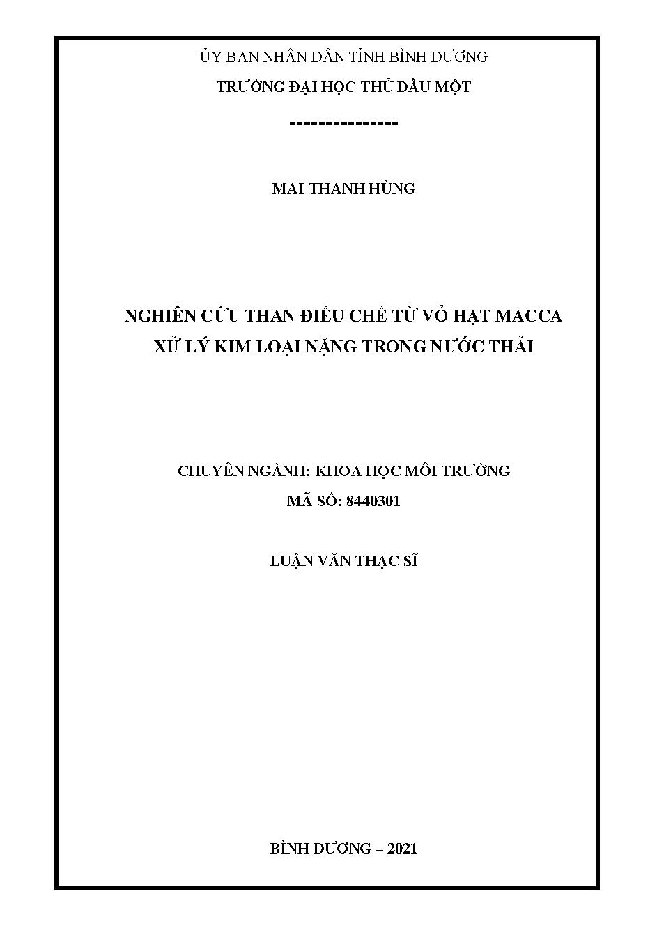 Nghiên cứu than điều chế từ vỏ hạt macca xử lý kim loại nặng trong nước thải