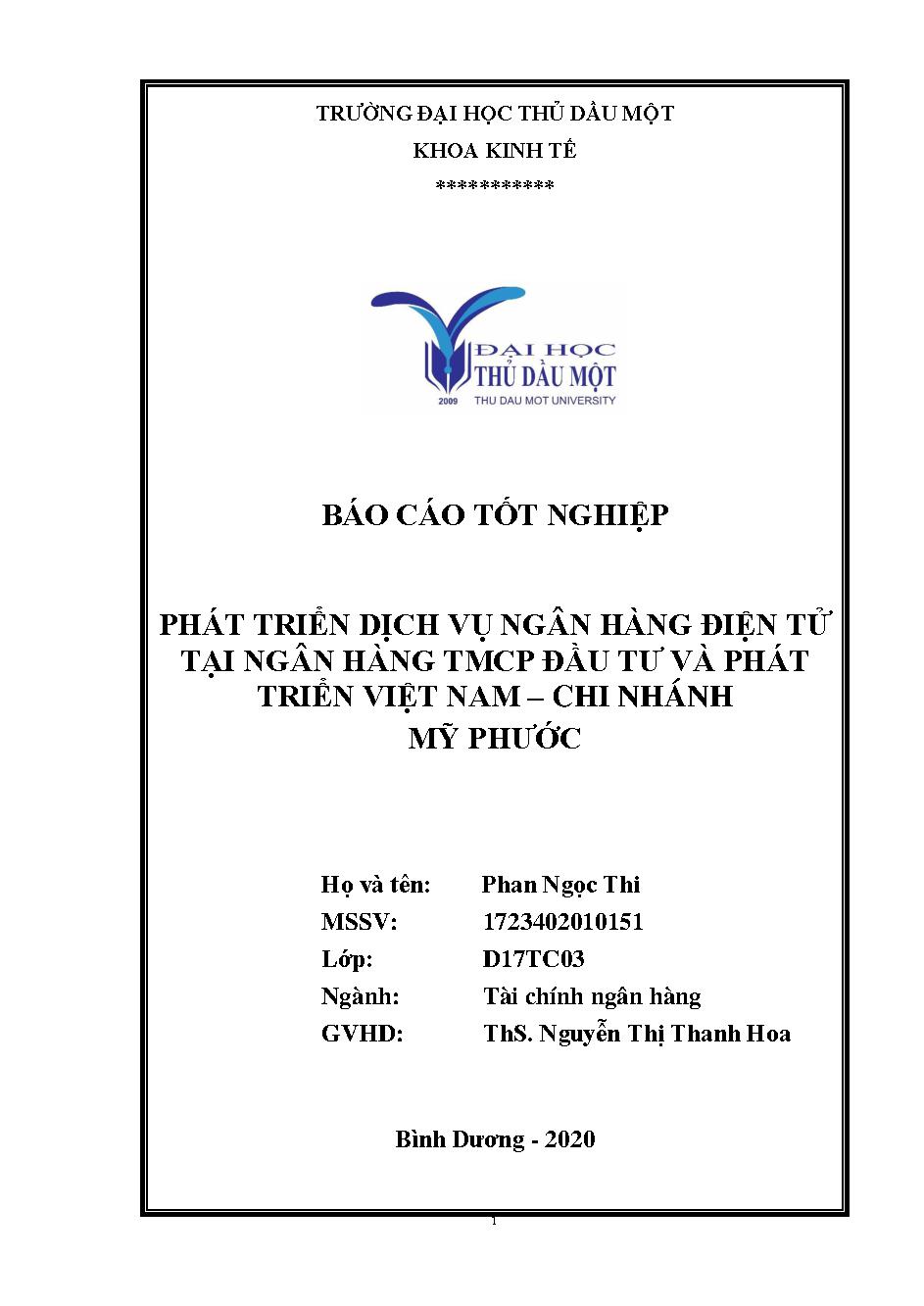 Phát triển dịch vụ Ngân hàng điện tử tại Ngân hàng TMCP Đầu tư và Phát triển Việt Nam – Chi nhánh Mỹ Phước