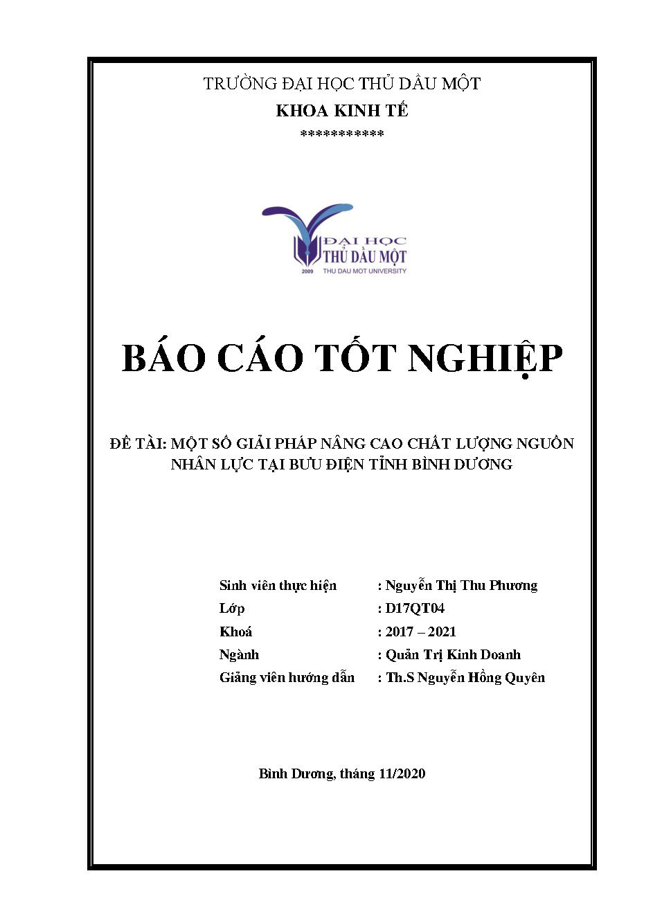 Một số giải pháp nâng cao chất lượng nguồn nhân lực tại bưu điện tỉnh Bình Dương