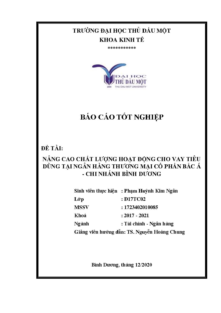 Nâng cao chất lượng hoạt động cho vay tiêu dùng tại ngân hàng thương mại cổ phần Bắc Á-chi nhánh Bình Dương