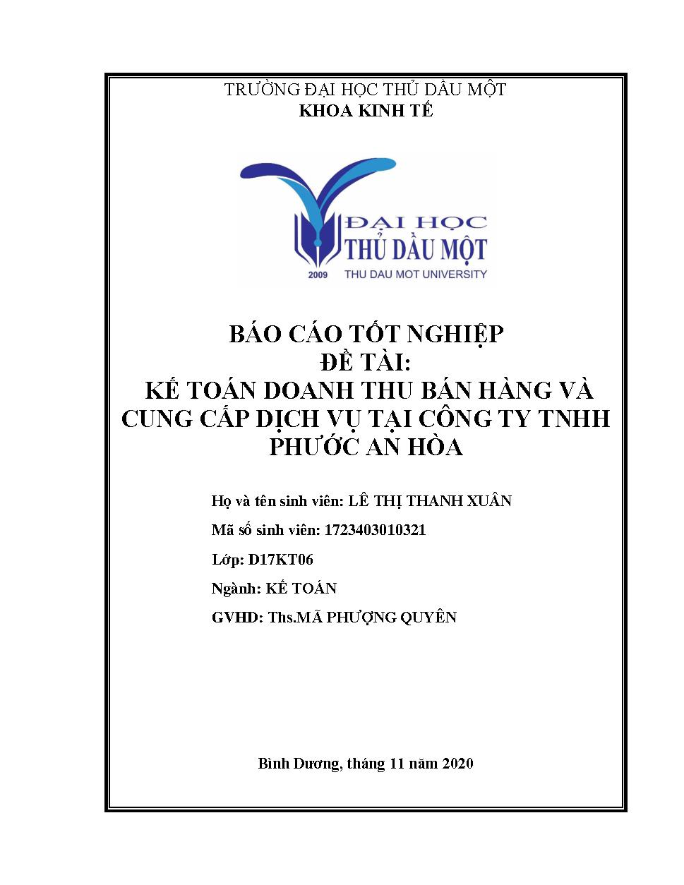 Kế toán doanh thu bán hàng và cung cấp dịch vụ tại Công ty TNHH Phước An Hòa