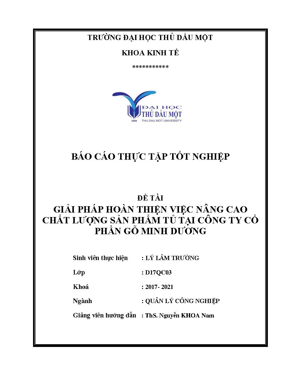 Giải pháp hoàn thiện việc nâng cao chất lượng sản phẩm tại Công ty Cổ phần gỗ Minh Dương