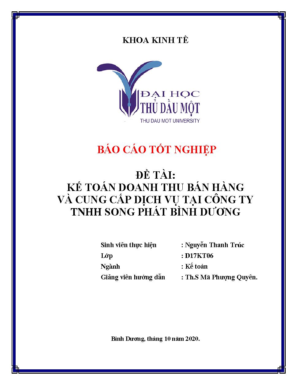 Kế toán doanh thu bán hàng và cung cấp dịch vụ tại Công ty TNHH Song Phát Bình Dương