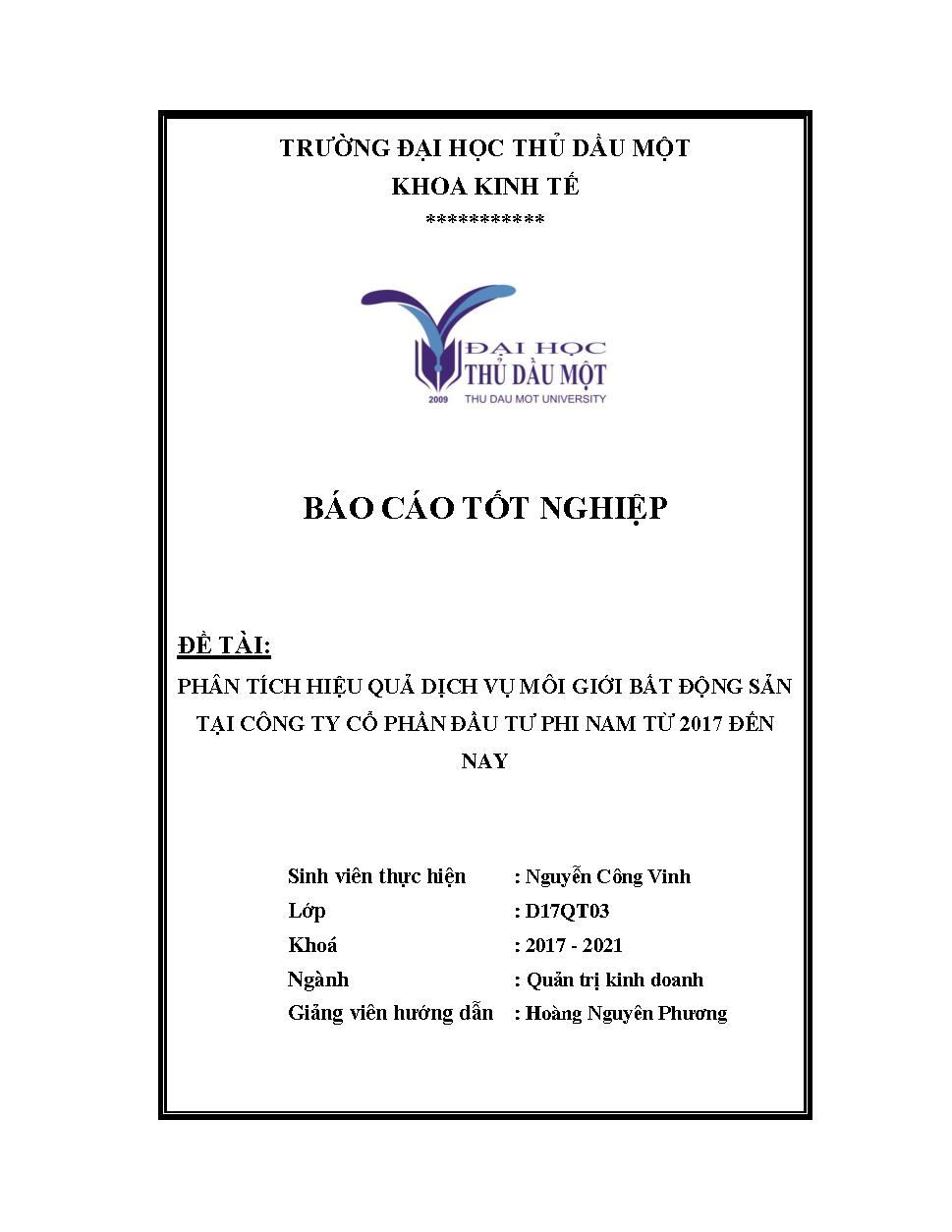 Phân tích hiệu quả dịch vụ môi giới bất động sản tại công ty Cổ phần Đầu tư Phi Nam từ 2017 đến nay