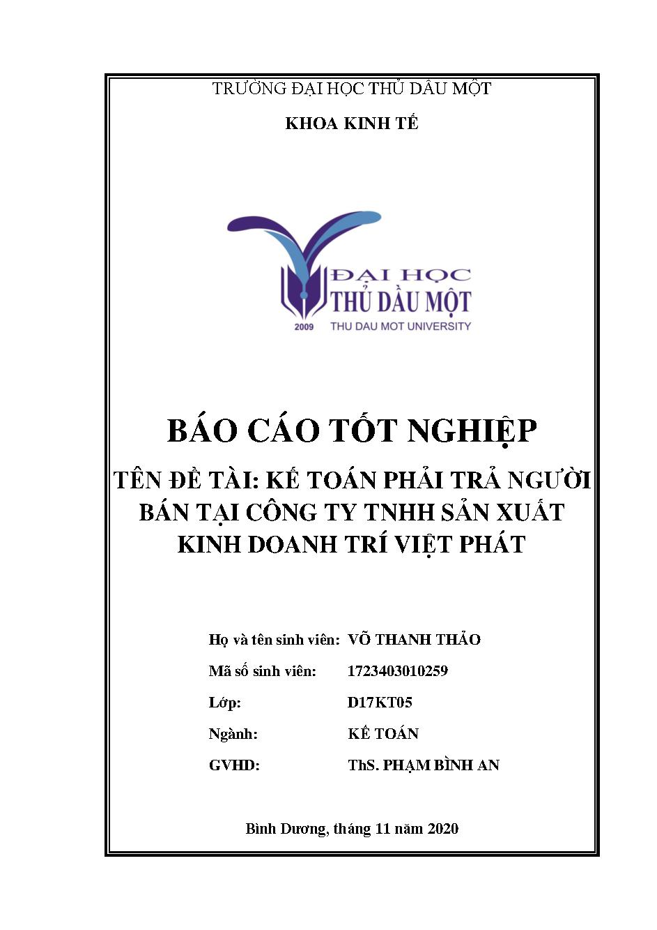 Kế toán phải trả người bán tại Công ty TNHH Sản xuất Kinh doanh Trí Việt Phát