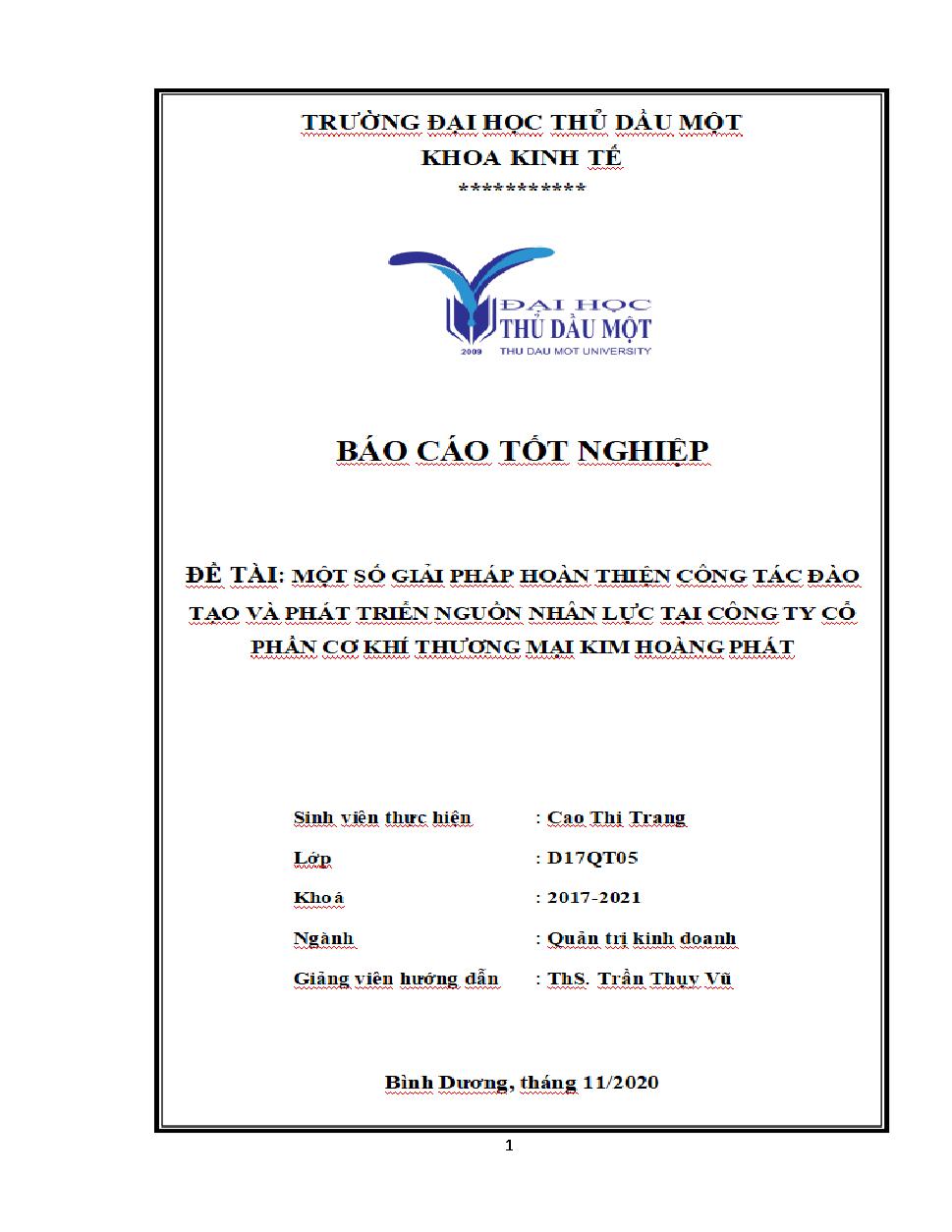 Một số giải pháp hoàn thiện công tác đào tạo và phát triển nguồn nhân lực tại Công ty Cổ phần Cơ khí Thương mại Kim Hoàng Phát