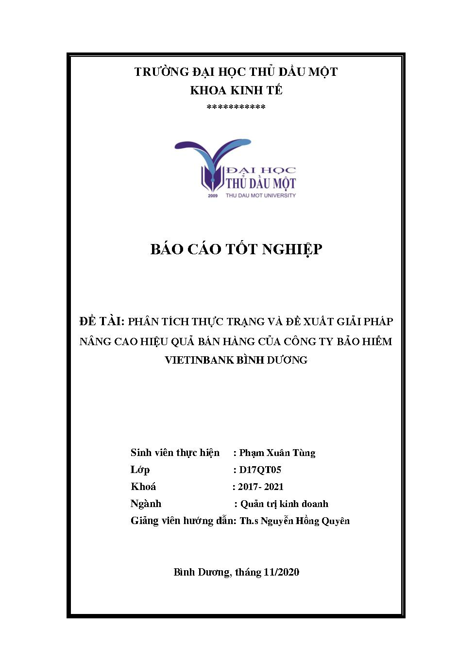 Phân tích thực trạng và đề xuất giải pháp nâng cao hiệu quả bán hàng của công ty bảo hiểm ViettinBank Bình Dương