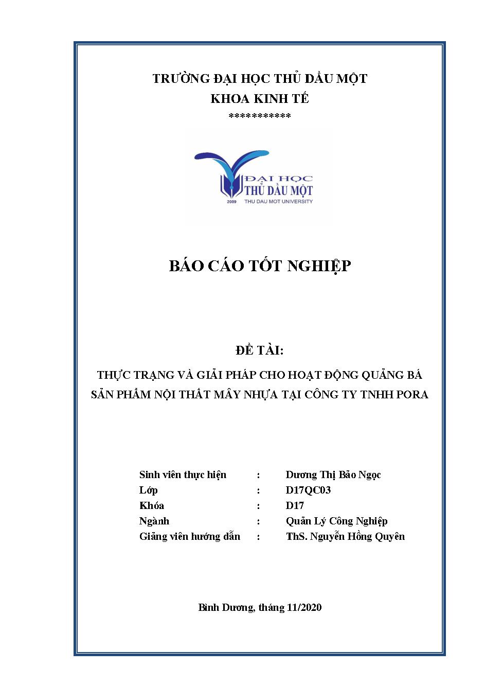 Thực trạng và giải pháp cho hoạt động quảng bá sản phẩm nội thất mây nhựa tại công ty TNHH Pora