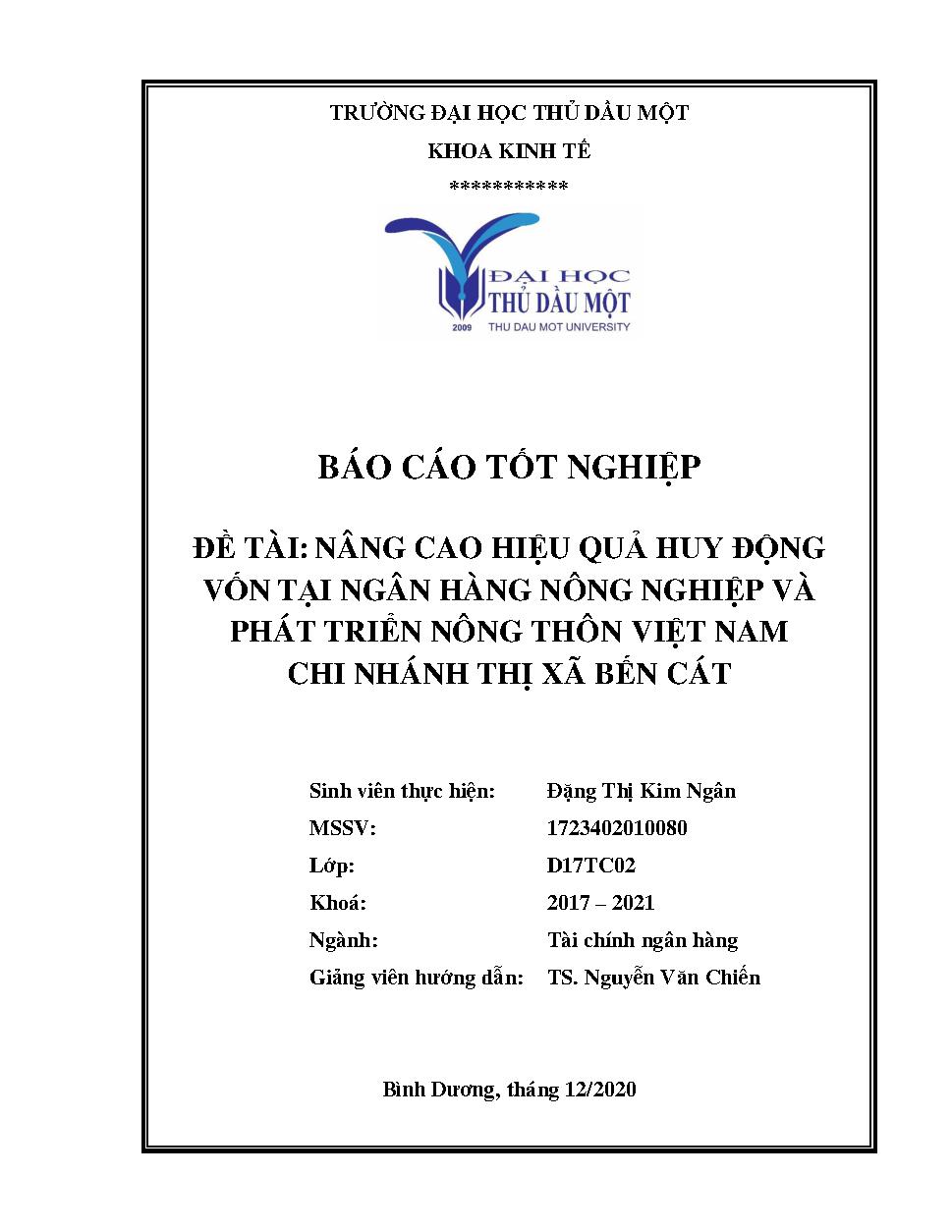 Nâng cao hiệu quả huy động vốn tại ngân hàng phát triển nông thôn Việt Nam - Chi nhánh thị xã Bến Cát