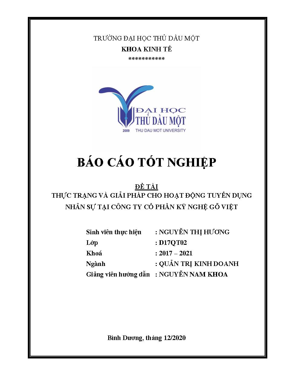 Thực trạng và giải pháp cho hoạy động tuyển dụng nhân sự tại công ty cổ phần kỹ nghệ gỗ Việt