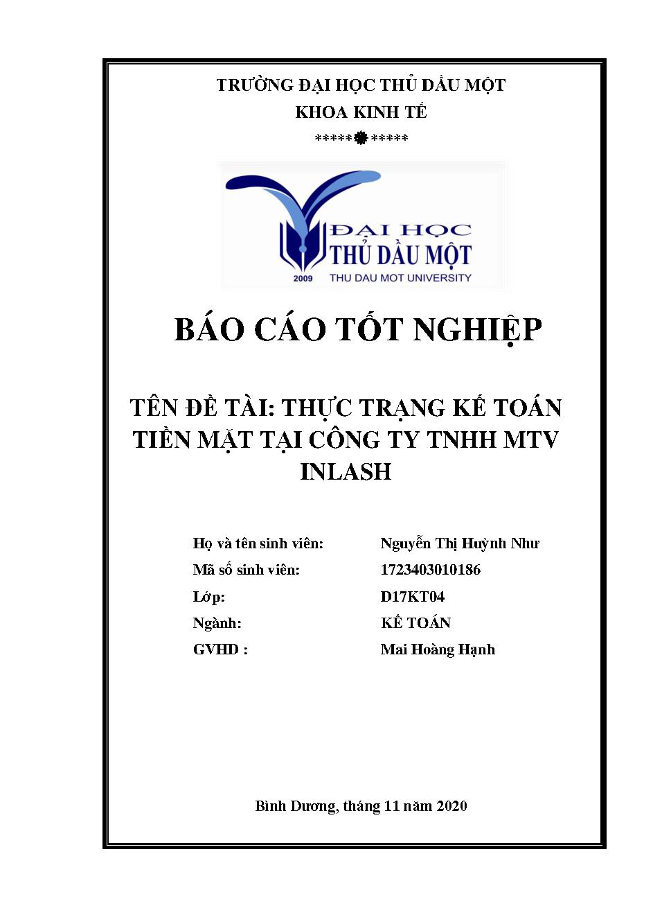 Thực trạng kế toán tiền mặt tại công ty TNHH MTV Inlash