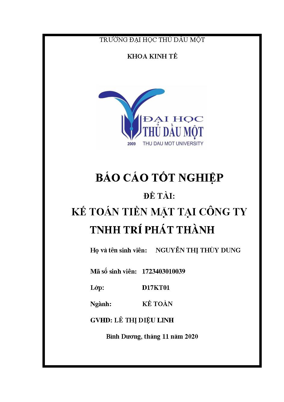 Kế toán tiền mặt tại công ty TNHH Trí Phát Hành