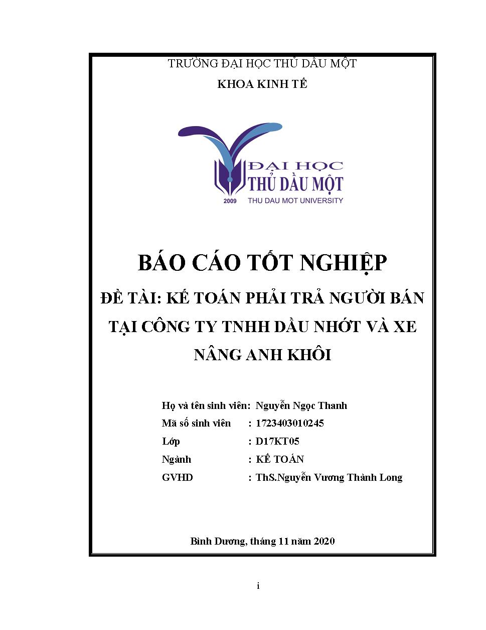 Kế toán phải trả người bán tại công ty TNHH dầu nhớt và xe nâng Anh Khôi