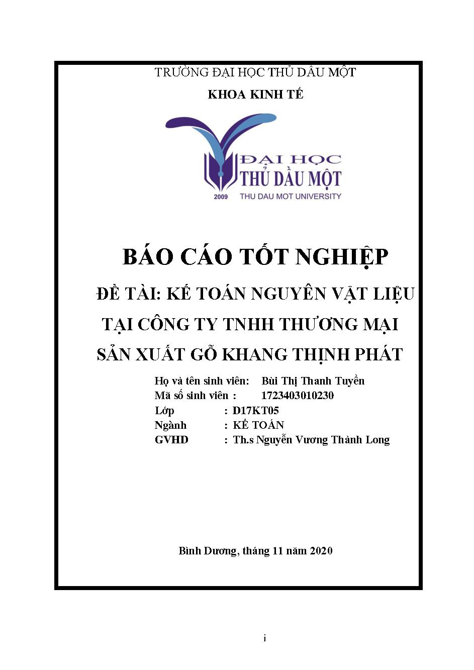 Kế toán nguyên liệu vật liệu tại công ty TNHH thương mại sản xuất gỗ Khang Thịnh Phát