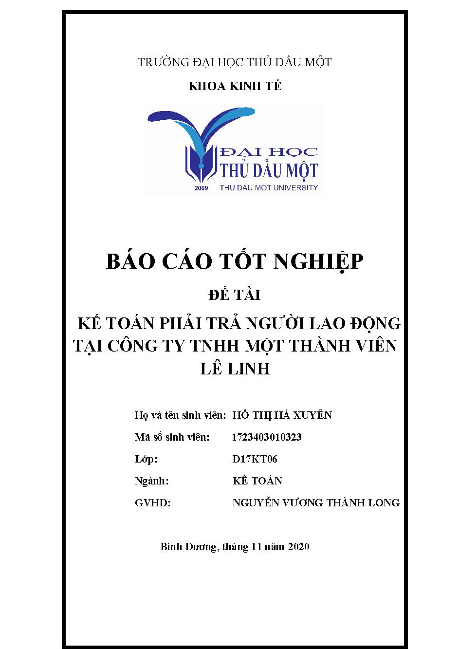 Kế toán phải trả người lao động tại công ty TNHH một thành viên Lê Linh