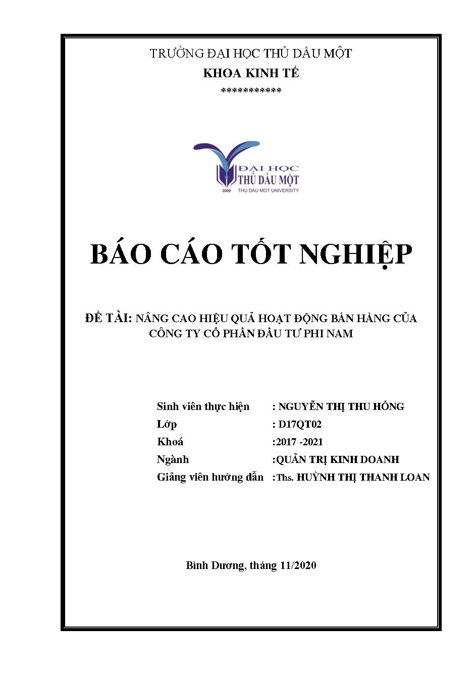 Nâng cao hoạt động bán hàng của công ty cổ phần đầu tư Phi Nam