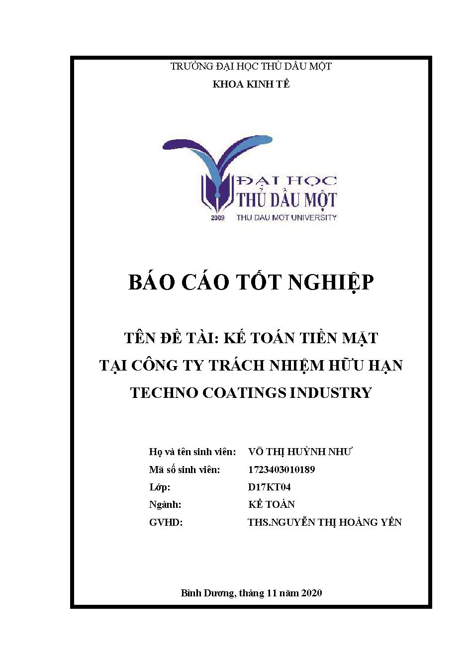 Kế toán tiền mặt tại công ty trách nhiệm hữu hạn Techno Coatings Industry