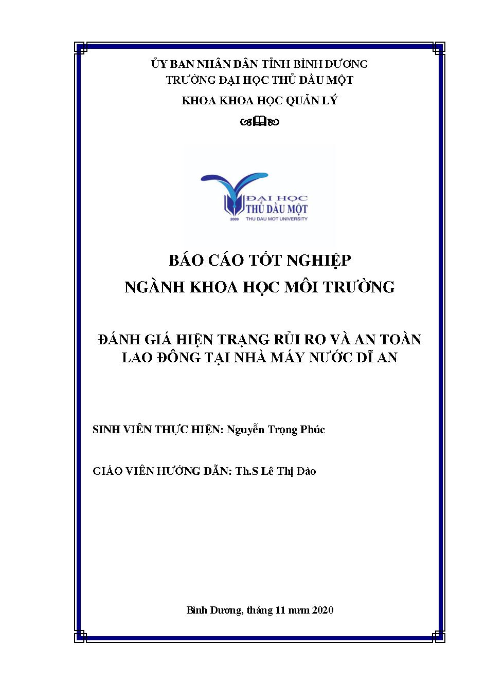 Đánh giá hiện trạng rủi ro và an toàn lao động tại nhà máy nước Dĩ An