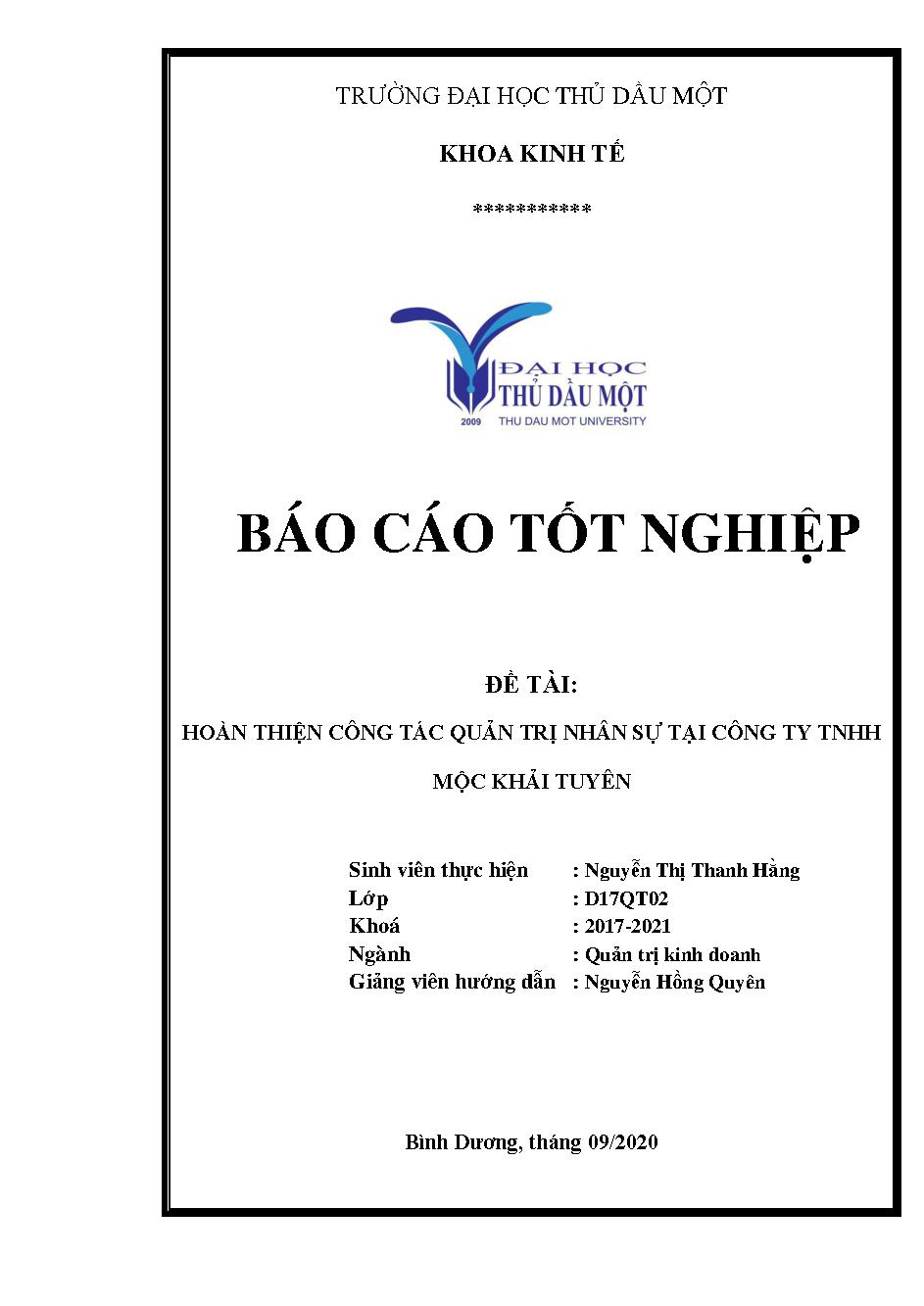 Hoàn thiện công tác quản trị nhân sự tại công ty TNHH Mộc Khải Tuyên