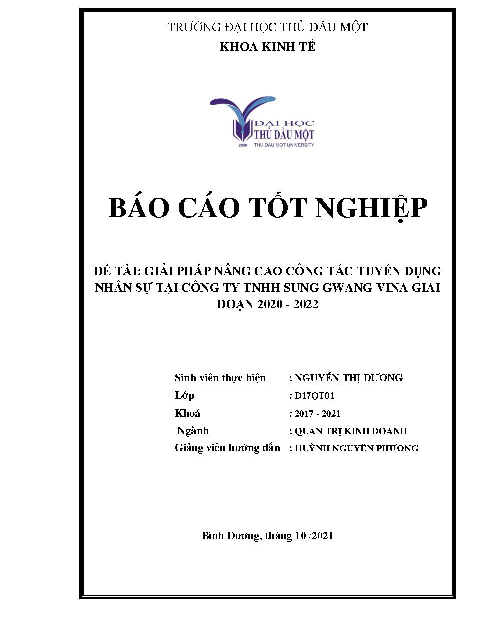 Giải pháp nâng cao công tác tuyển dụng nhân sự tại công ty TNHH Sung GWang Vina giai đoạn 2020 - 2022