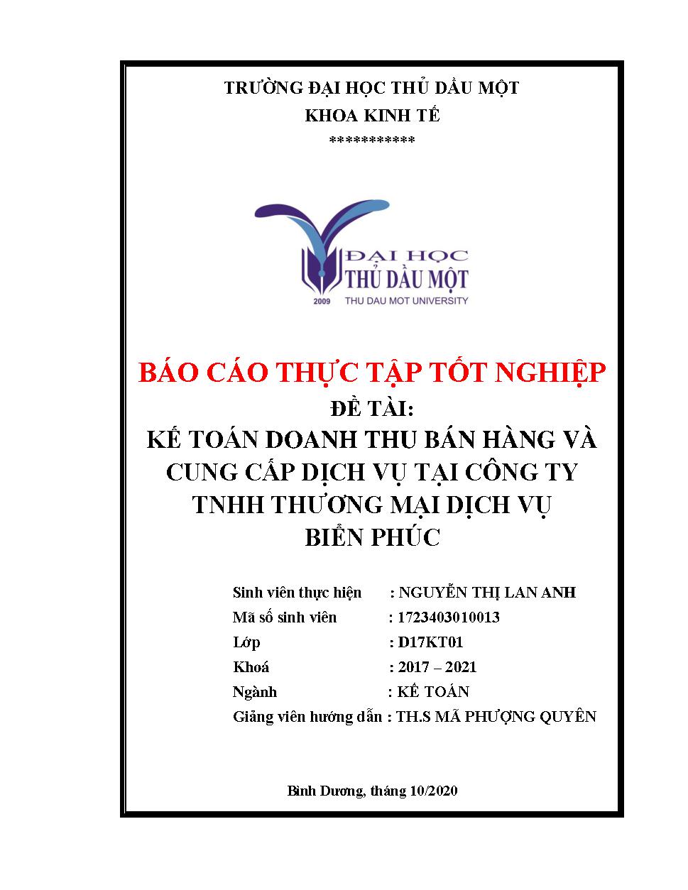 Kế toán doanh thu bán hàng và cung cấp dịch vụ tại công ty TNHH thương mại dịch vụ Biển Phúc