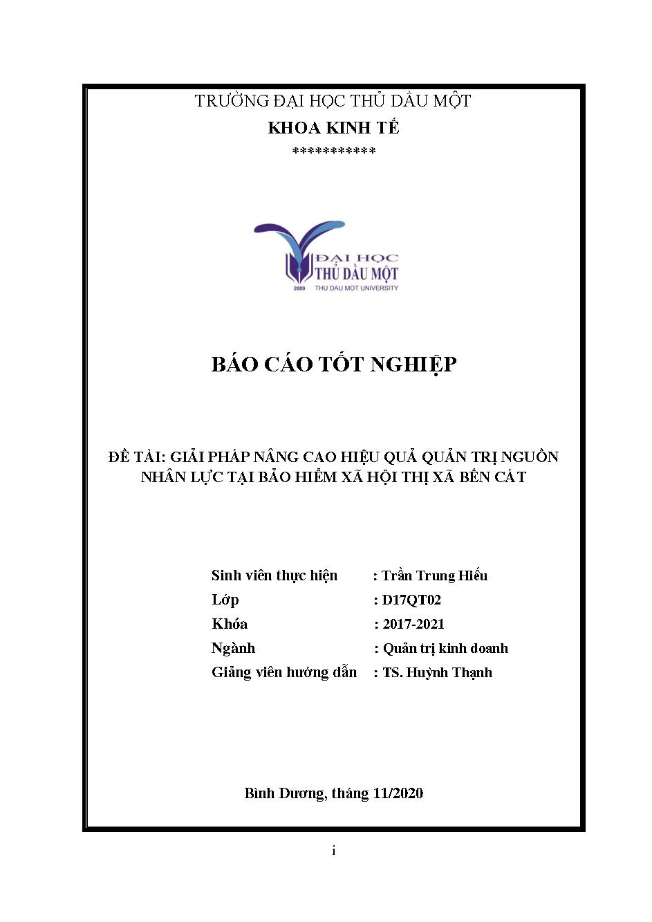 Giải pháp nâng cao hiệu quả quản trị nguồn nhân lực tại bảo hiểm xã hội thị xã Bến Cát