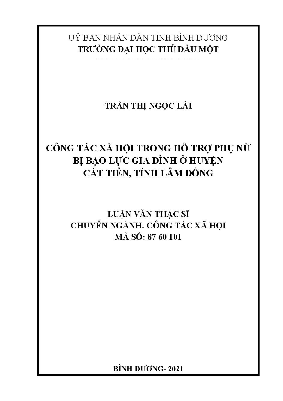 Công tác xã hội trong hỗ trợ phụ nữ bị bạo lực gia đình ở huyện Cát Tiên, tỉnh Lâm Đồng