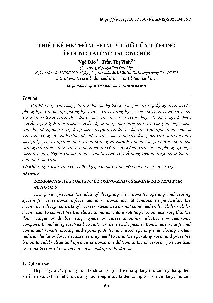 Thiết kế hệ thống đóng và mở cửa tự động áp dụng tại các trường học