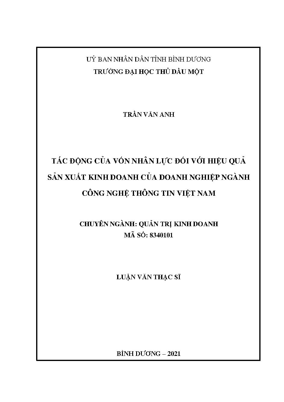 Tác động của vốn nhân lực đối với hiệu quả sản xuất kinh doanh của doanh nghiệp ngành công nghệ thông tin Việt Nam