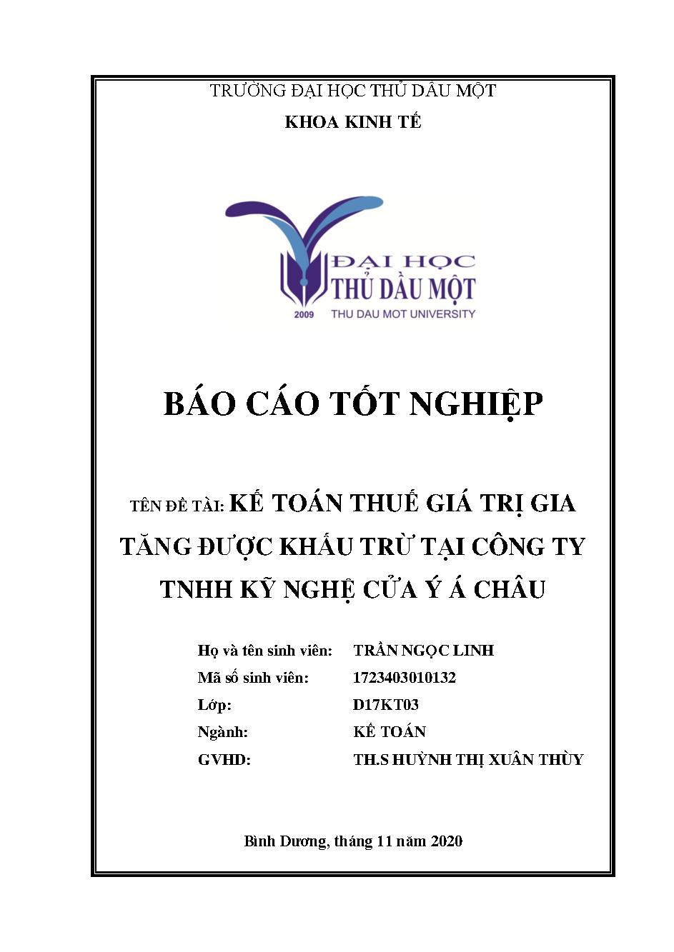 Kế toán thuế giá trị gia tăng được khấu trừ tại Công ty TNHH Kỹ Nghệ Cửa Ý Á Châu