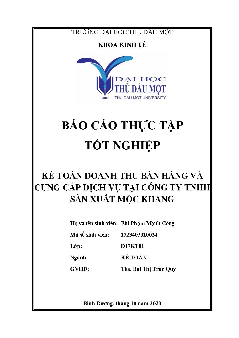 Kế toán doanh thu bán hàng và cung cấp dịch vụ tại Công ty TNHH Sản xuất Mộc Khang