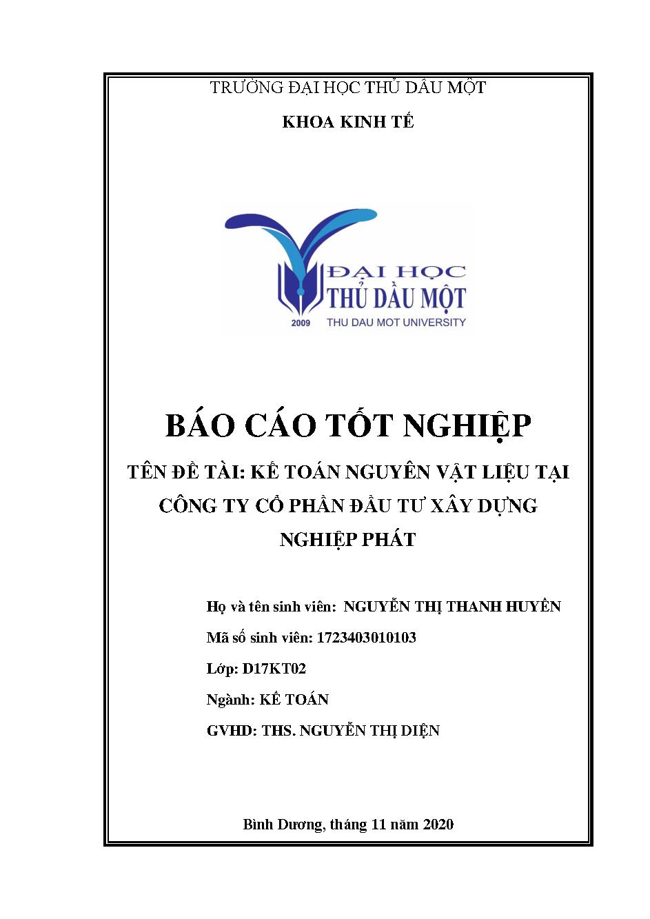 Kế toán Nguyên vật liệu tại Công ty Cổ phần Đầu tư Xây Dựng Nghiệp Phát