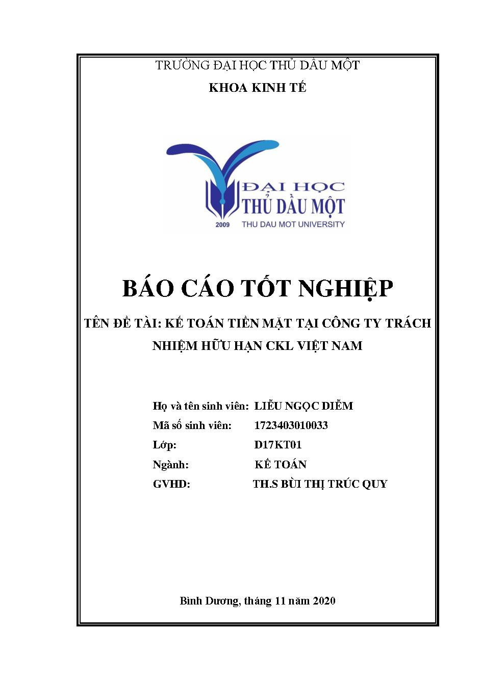 Báo cáo kế toán tiền mặt tại Công ty TNHH CKL Việt Nam