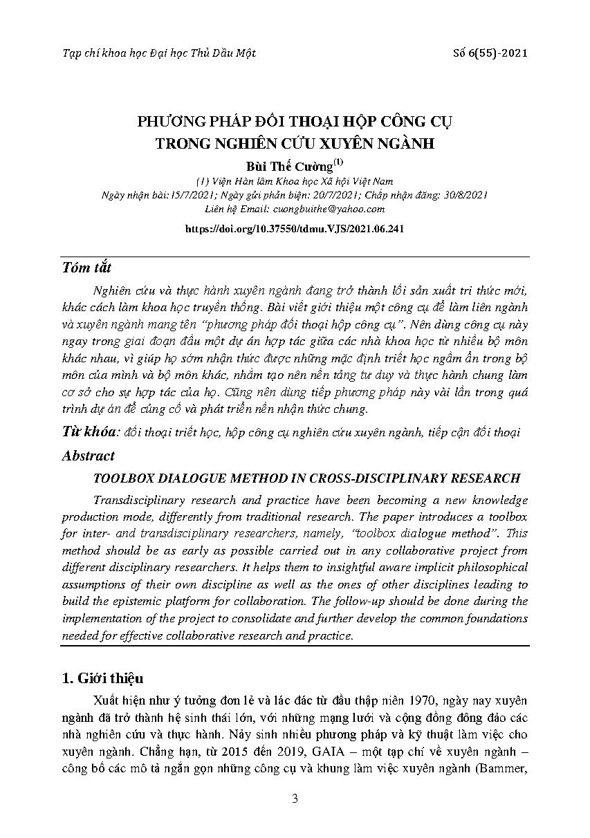 Phương pháp đối thoại hộp công cụ trong nghiên cứu xuyên ngành