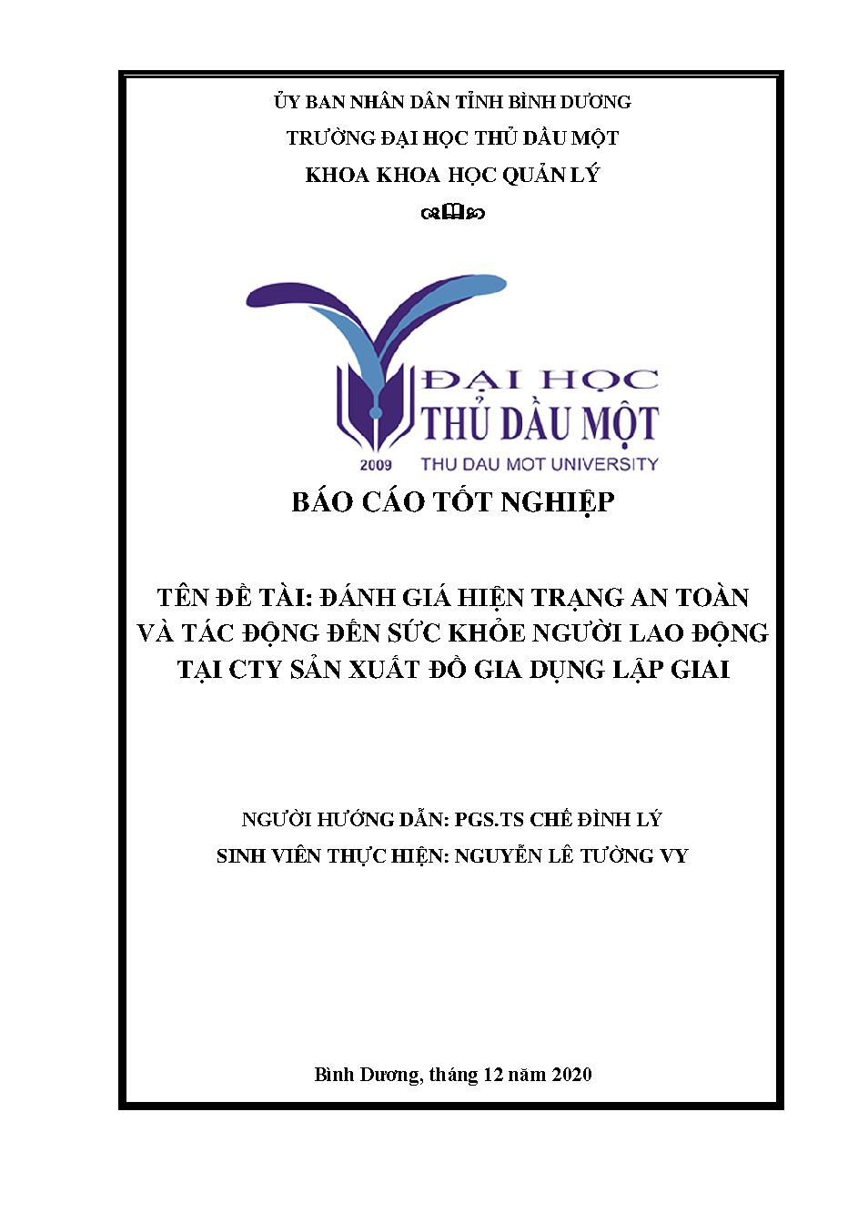 Đánh giá hiện trạng an toàn và tác động đến sức khỏe người lao động tại Công ty sản xuất đồ gia dụng Lập Giai