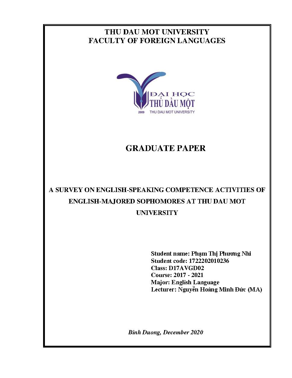 A survey on English-speaking competence activities of English-majored sophomores at Thu Dau Mot University