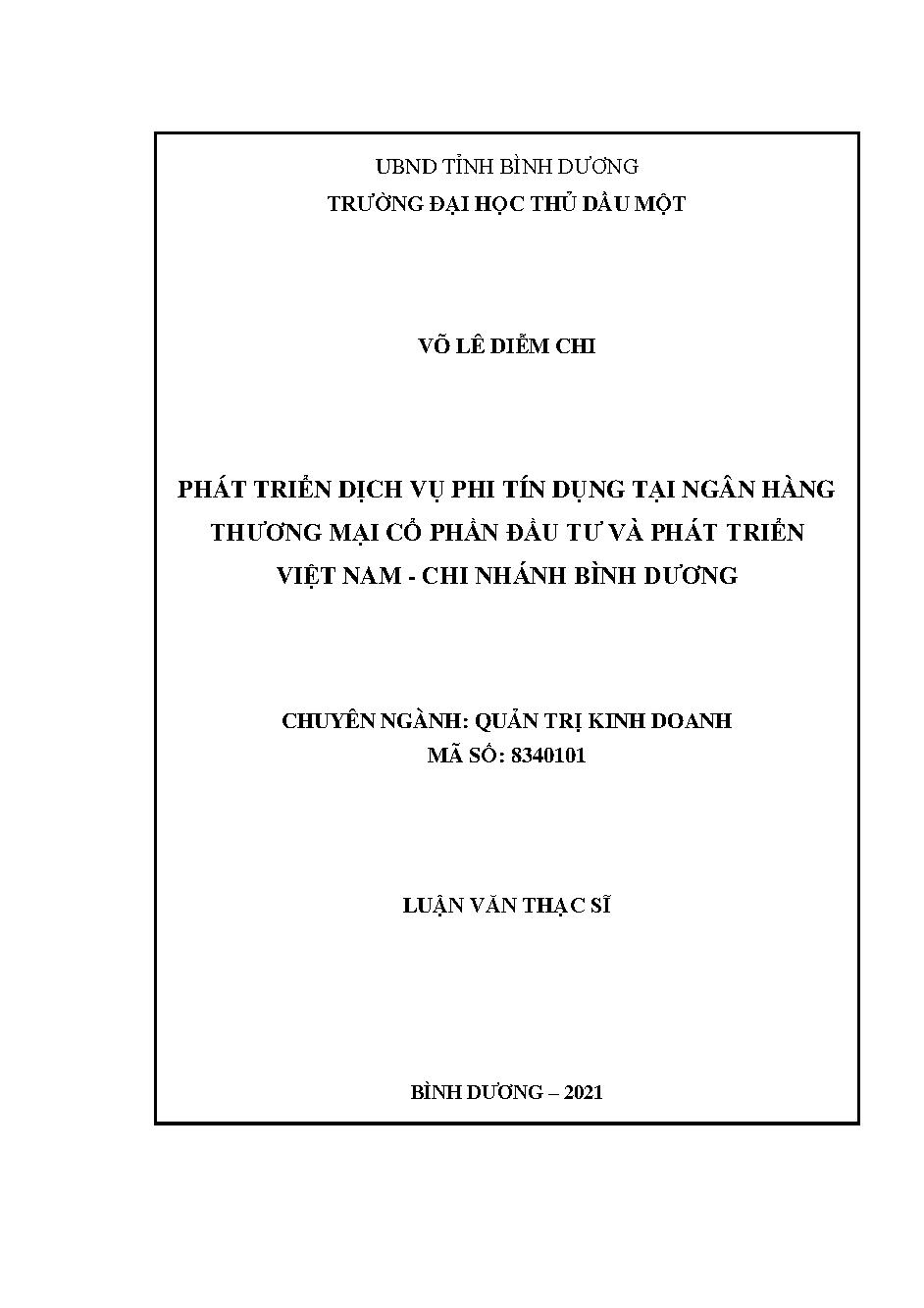 Phát triển dịch vụ phi tín dụng tại Ngân hàng thương mại cổ phần Đầu tư và Phát triển Việt Nam