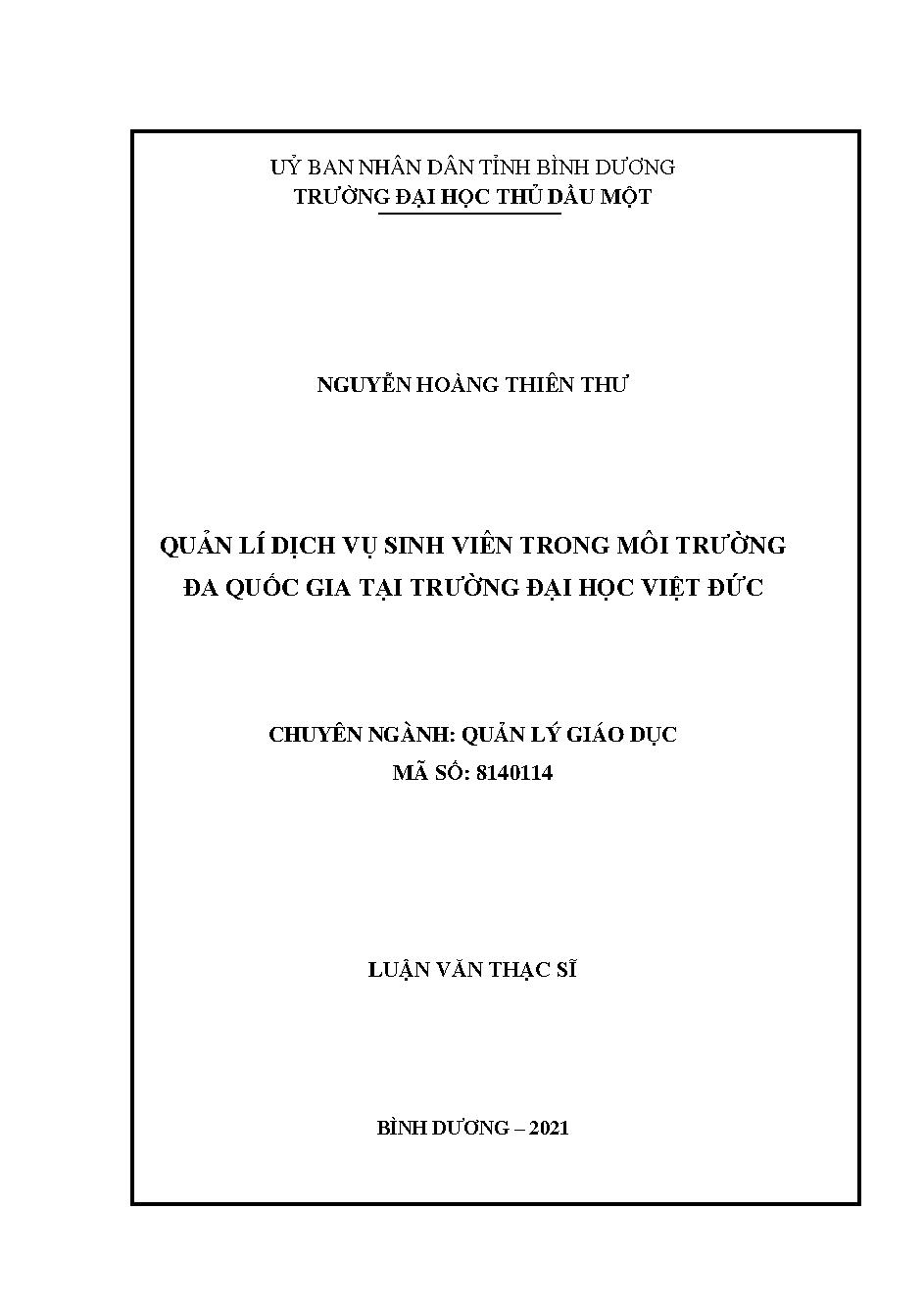 Quản lí dịch vụ sinh viên trong môi trường đa quốc gia trường Đại học Việt Đức