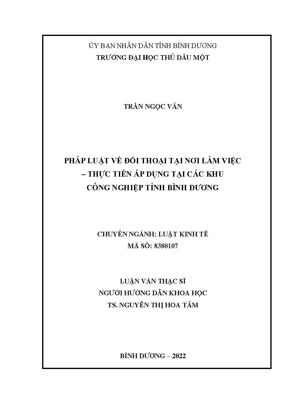 Pháp luật về đối thoại tại nơi làm việc - Thực tiễn áp dụng tại các khu công nghiệp tỉnh Bình Dương