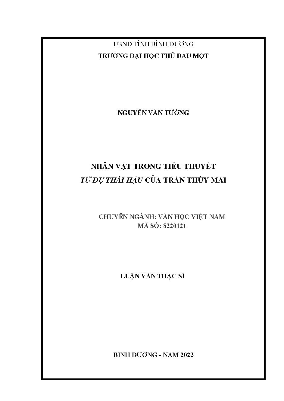 Nhân vật trong tiểu thuyết Từ Dụ Thái Hậu của Trần Thùy Mai