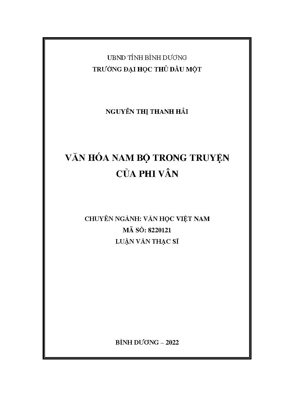 Văn hóa Nam bộ trong truyện của Phi Vân