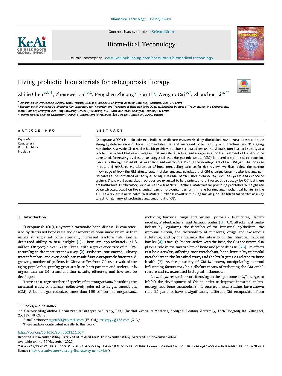 Ling probiotic biomaterials for osteoporosis therapy