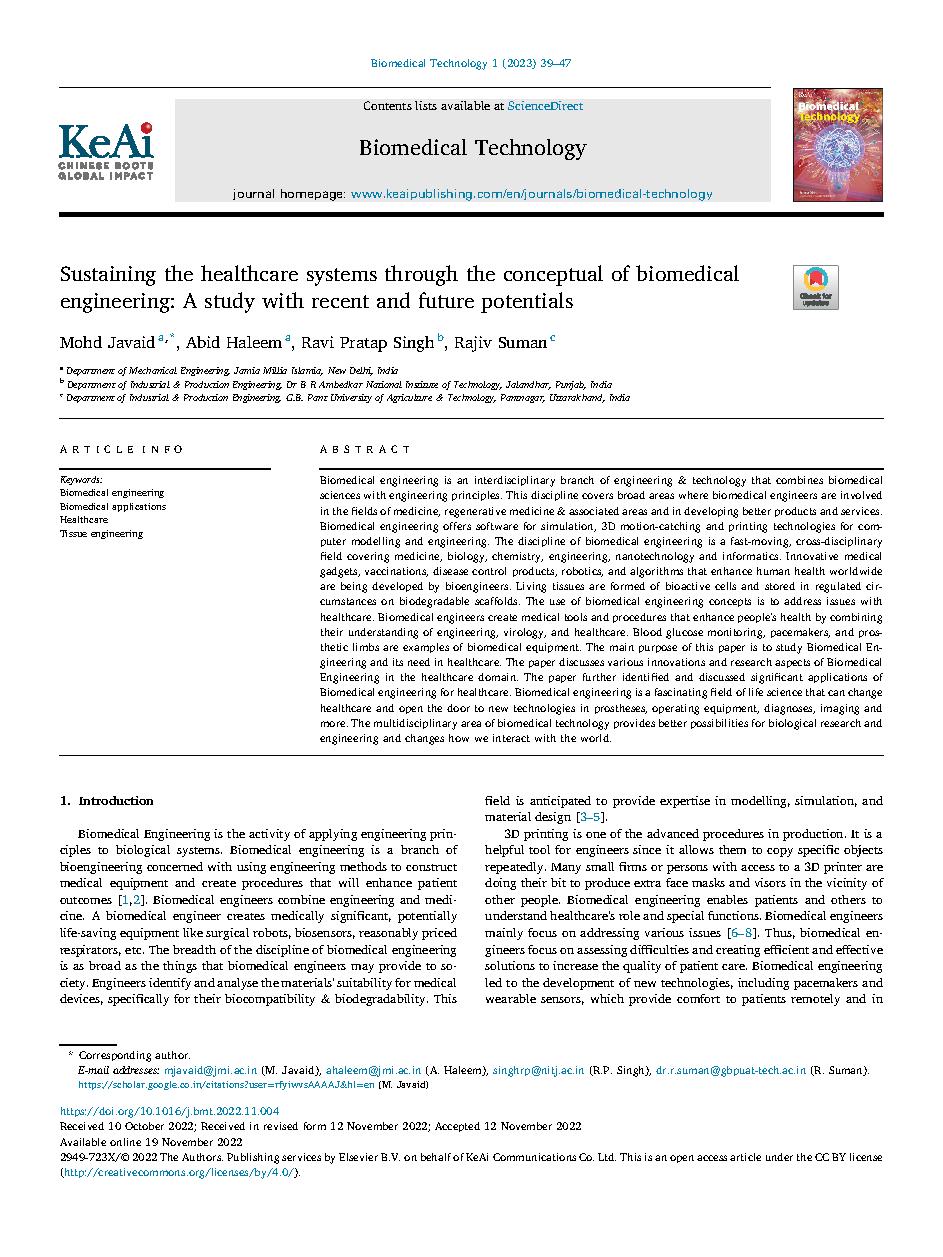 Sustaining the healthcare Systems throught the conceptual of biomedical engineering